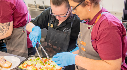 Preparing food in the cafe